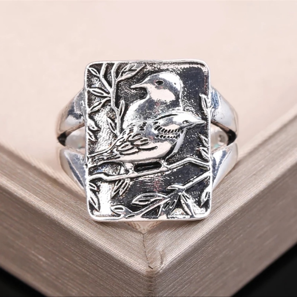 New Womans Princess Jewelry S925 Sterling Silver Handmade Vintage Love Bird Ring - Picture 3 of 13